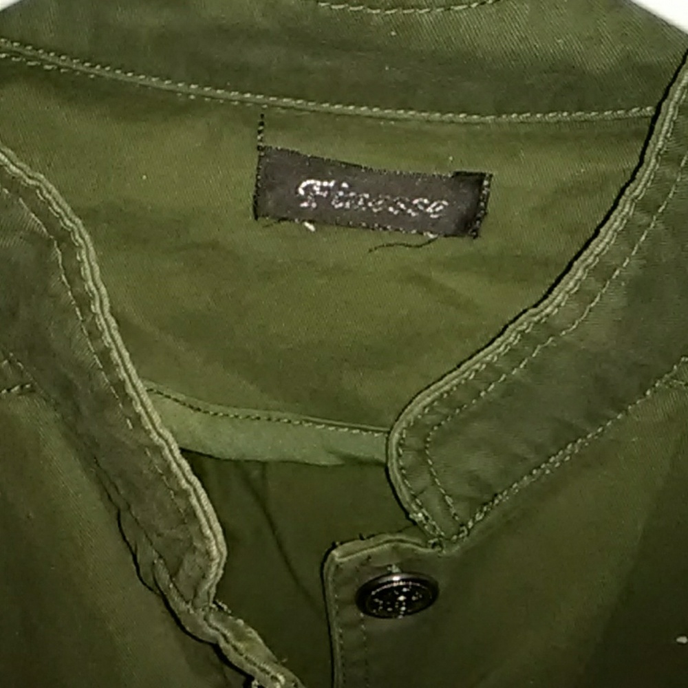 Khaki cargo type jacket lots of silver buttons